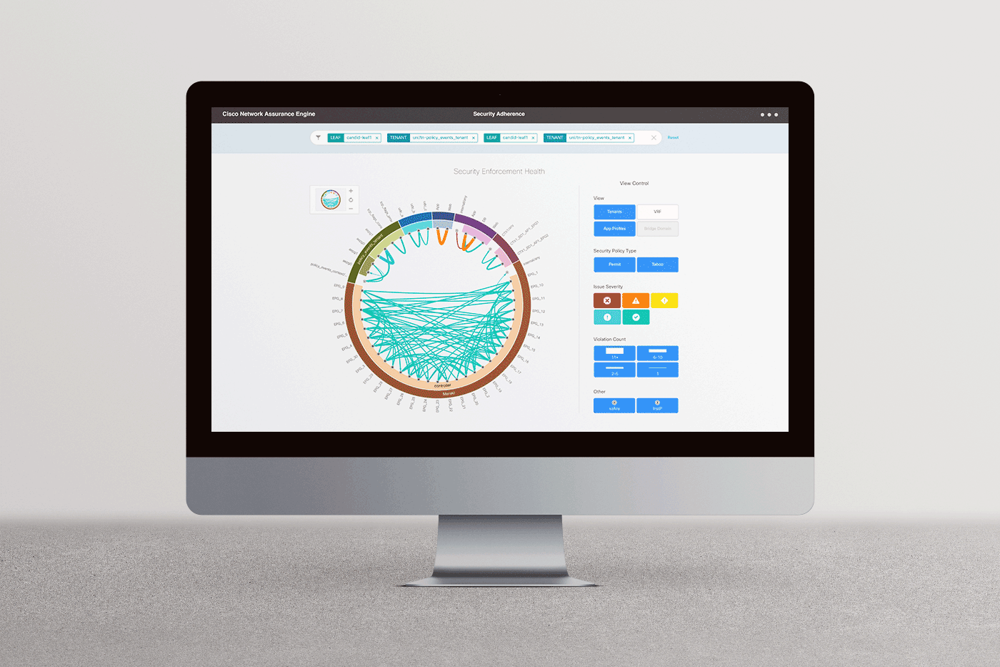 Cisco NAE Security Adherence dashboard